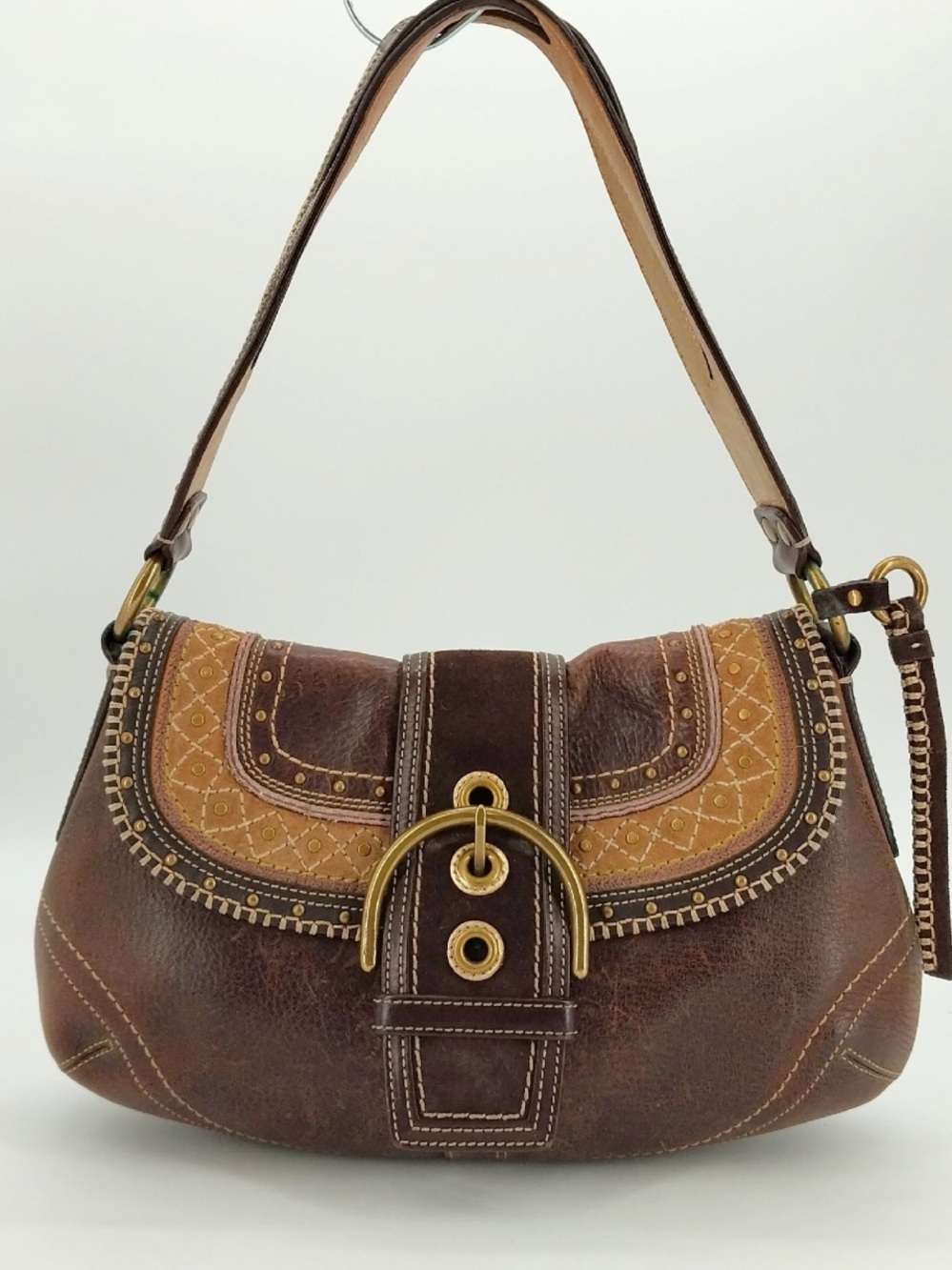 Soho Studded Mosaic Stitch Flap Shoulder Bag